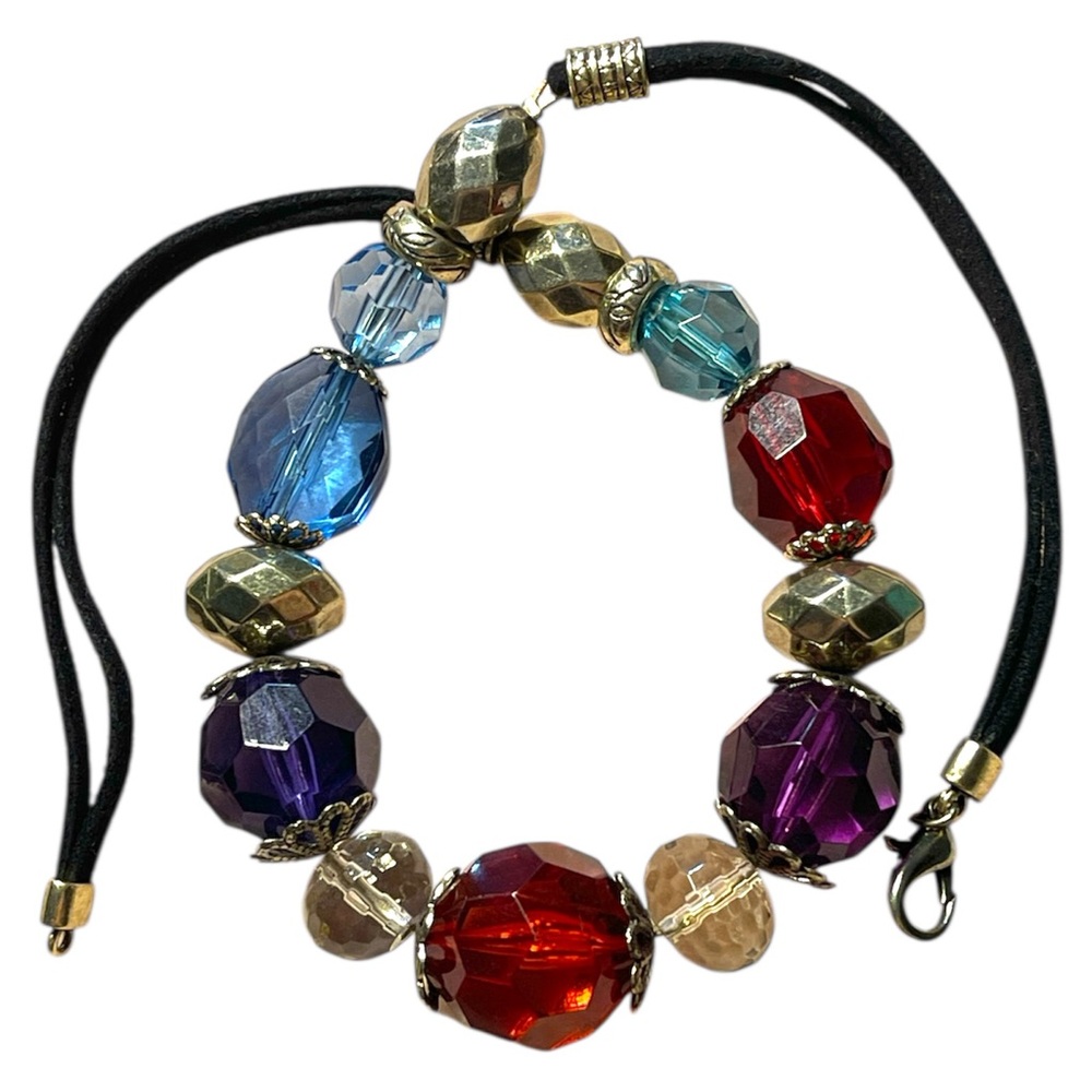 VTG 18L Multicolor Faceted Beaded Necklace on Double Black Cord